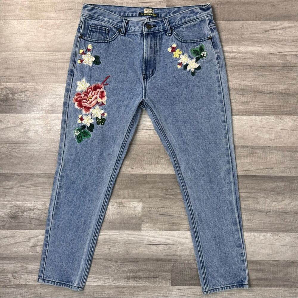 Floral Embroidery Mom Jeans Top Trends Cottagecore Size 44 / US 12